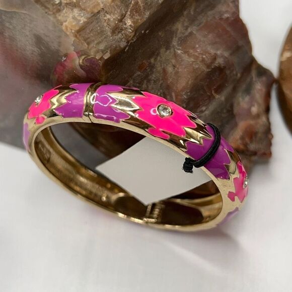 Gold Purple Pink Crystal & Enamel Bangle Bracelet Sequins by Nordstrom NWT - Picture 3 of 8